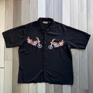 Dragonfly Vintage Men’s Black Button Short Sleeve Embroidered Motorcycles